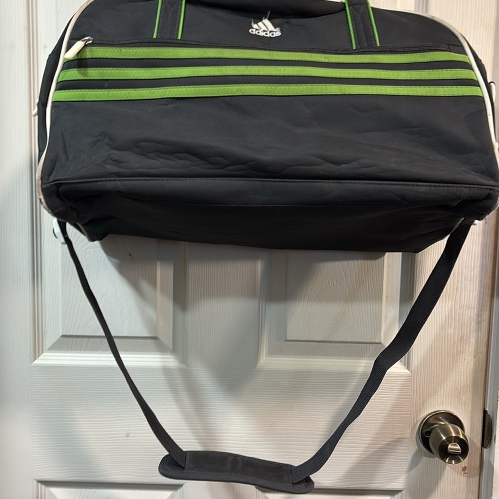 Rare adidas Squad 3-Stripe Duffel Bag Charcoal with Green Stripes - Picture 2 of 15